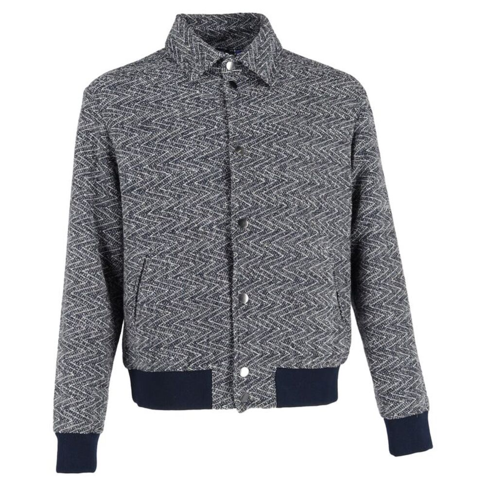 Etro Textured Bomber Jacket Navy Blue Cotton